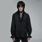 Punk Rave Men's Gothic Strappy Stand Collar Ruffled Shirt