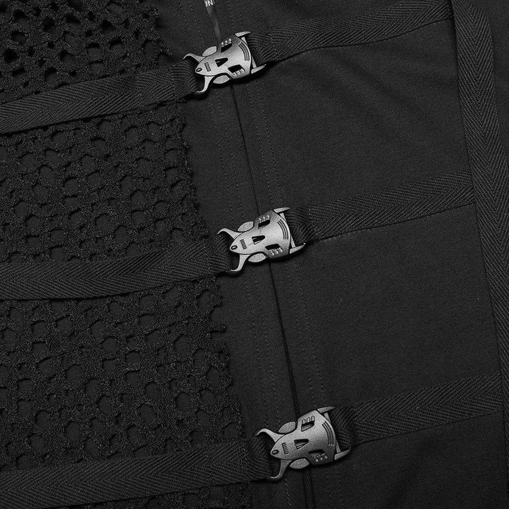 PUNK RAVE Men's Gothic Turn-down Collar Mesh Splice Irregular Vest