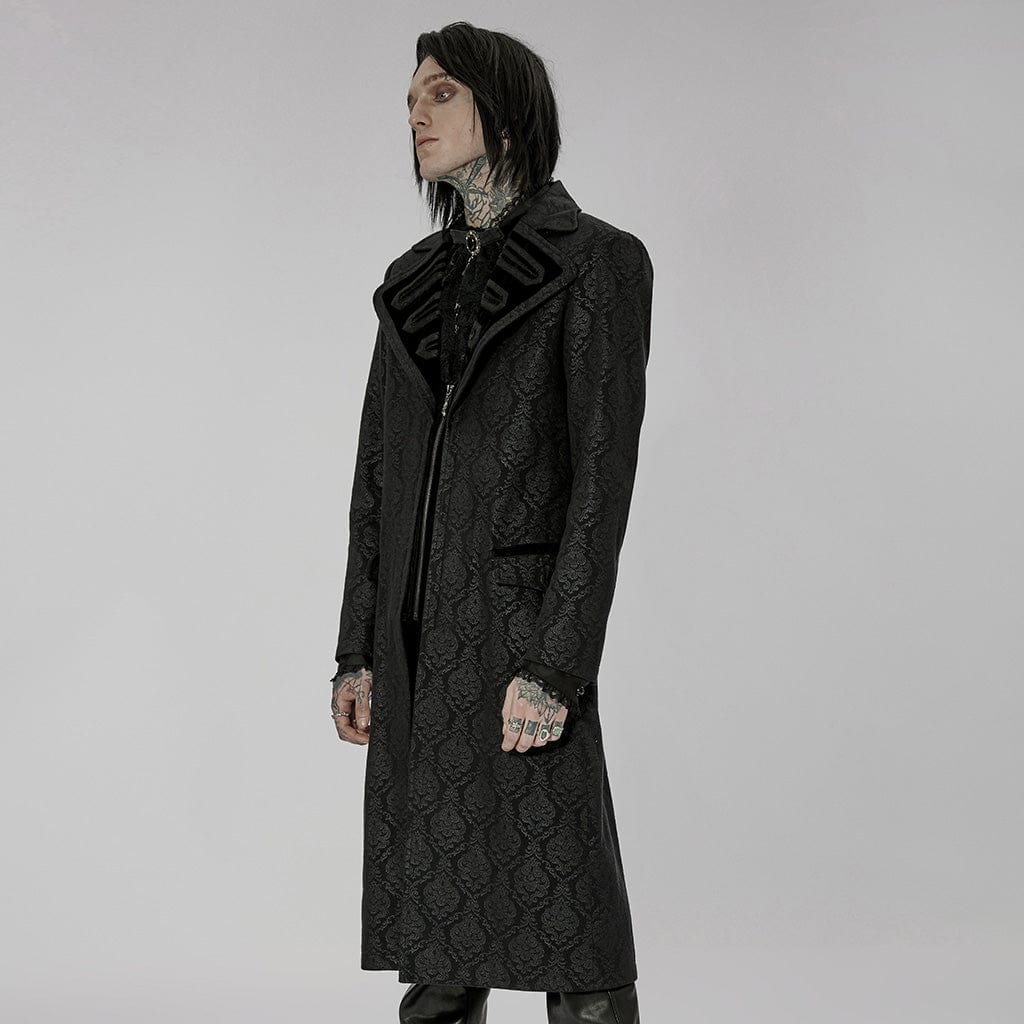 PUNK RAVE Men's Gothic Turn-down Collar Zipper Long Coat