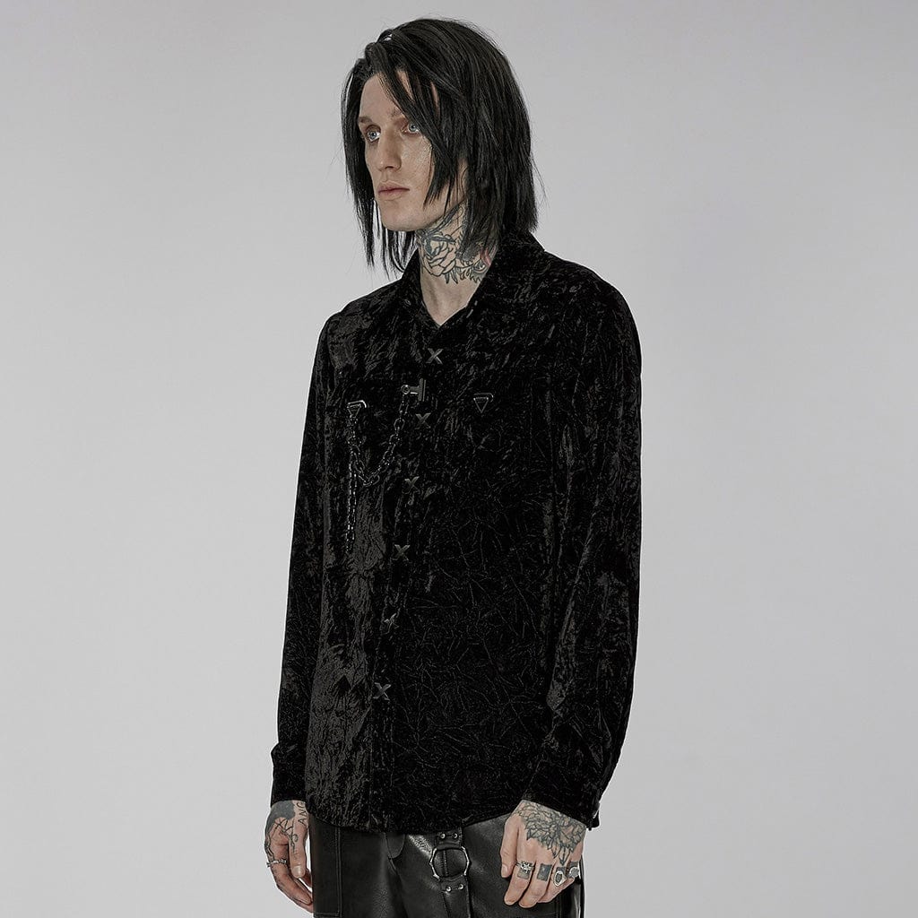 PUNK RAVE Men's Gothic Velvet Shirt with Plastic Chain