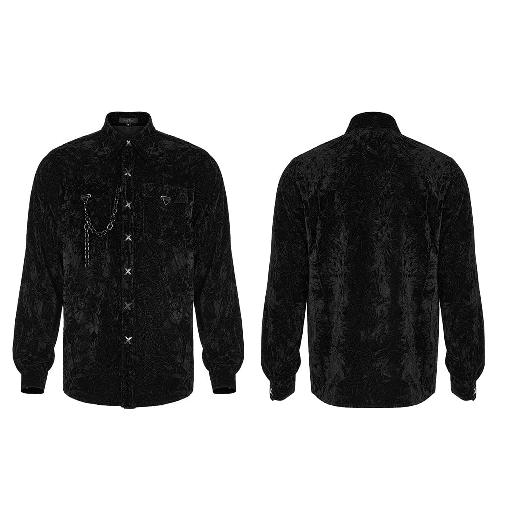 PUNK RAVE Men's Gothic Velvet Shirt with Plastic Chain
