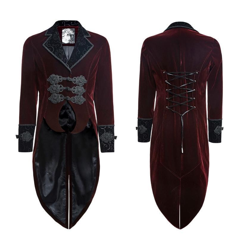 Men's Gothic Victorian Scissors Tail Velour Overcoat