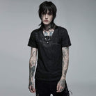 Punk Rave Men's Punk Buckle Splice Mesh T-shirt