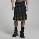 PUNK RAVE Men's Punk Color Gradient Plaid Kilt