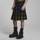 PUNK RAVE Men's Punk Color Gradient Plaid Kilt