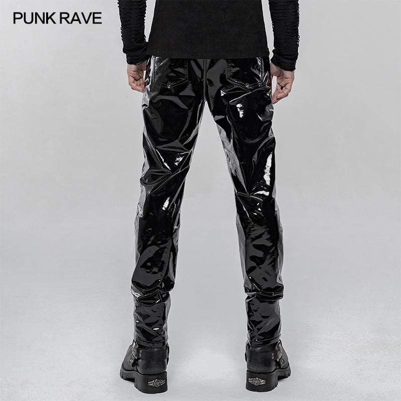 Men's Punk Contrast Color Pu Leather Pants