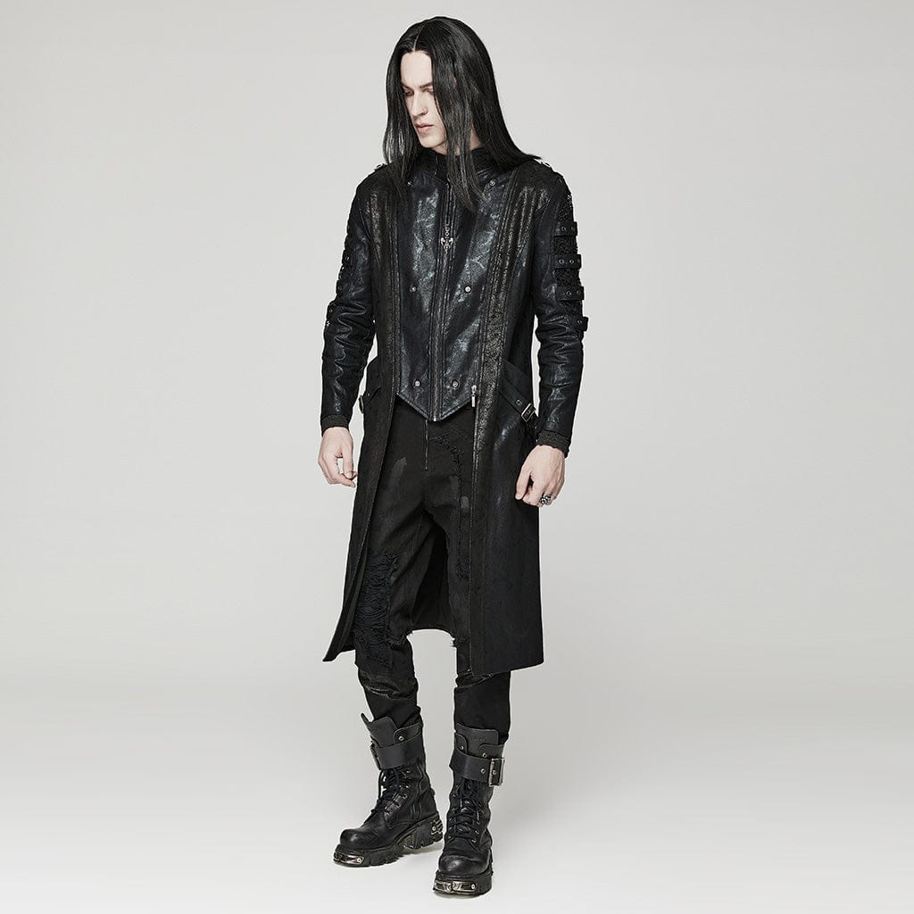 PUNK RAVE Men's Punk Crackled Mesh Splice Coat