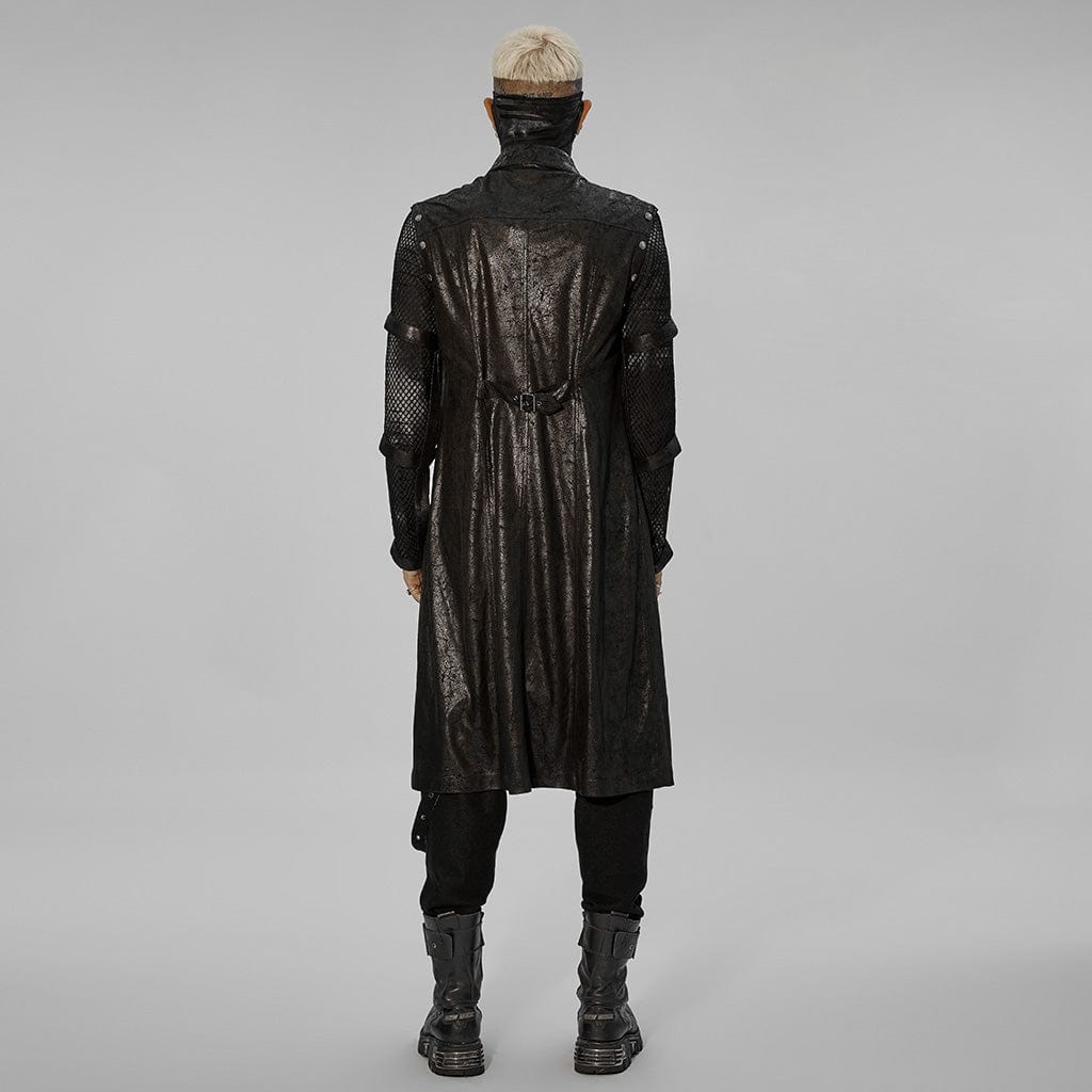 PUNK RAVE Men's Punk Cutout Detachable Sleeved Long Coat