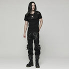 PUNK RAVE Men's Punk Cutout T-shirt with Detachable Shoulder Pad