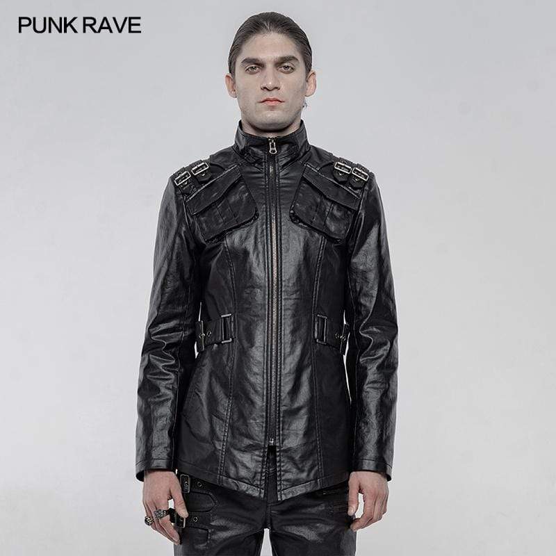 Men's Punk Faux Leather Long Coats
