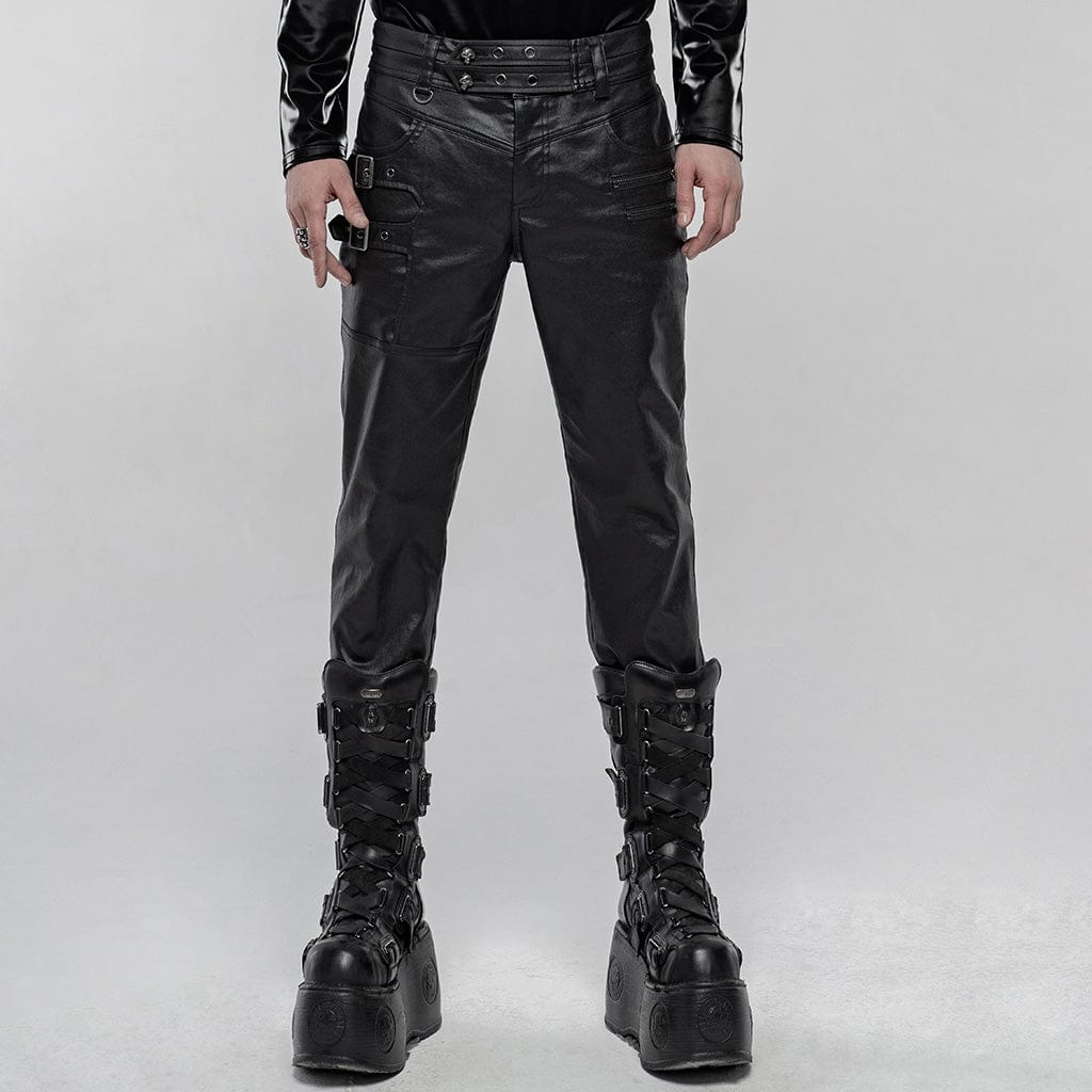 PUNK RAVE Men's Punk Faux Leather Pants