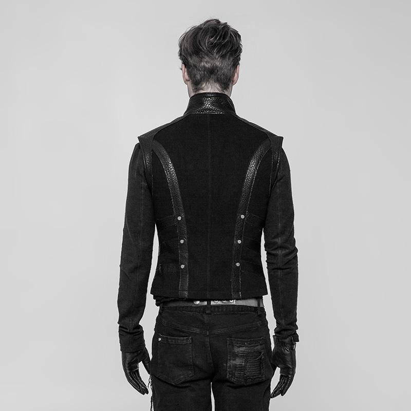 Men's Punk Faux Leather Trimmed Woolen Vest