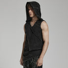 PUNK RAVE Men's Punk Irregular Distressed Tank Top with Hood