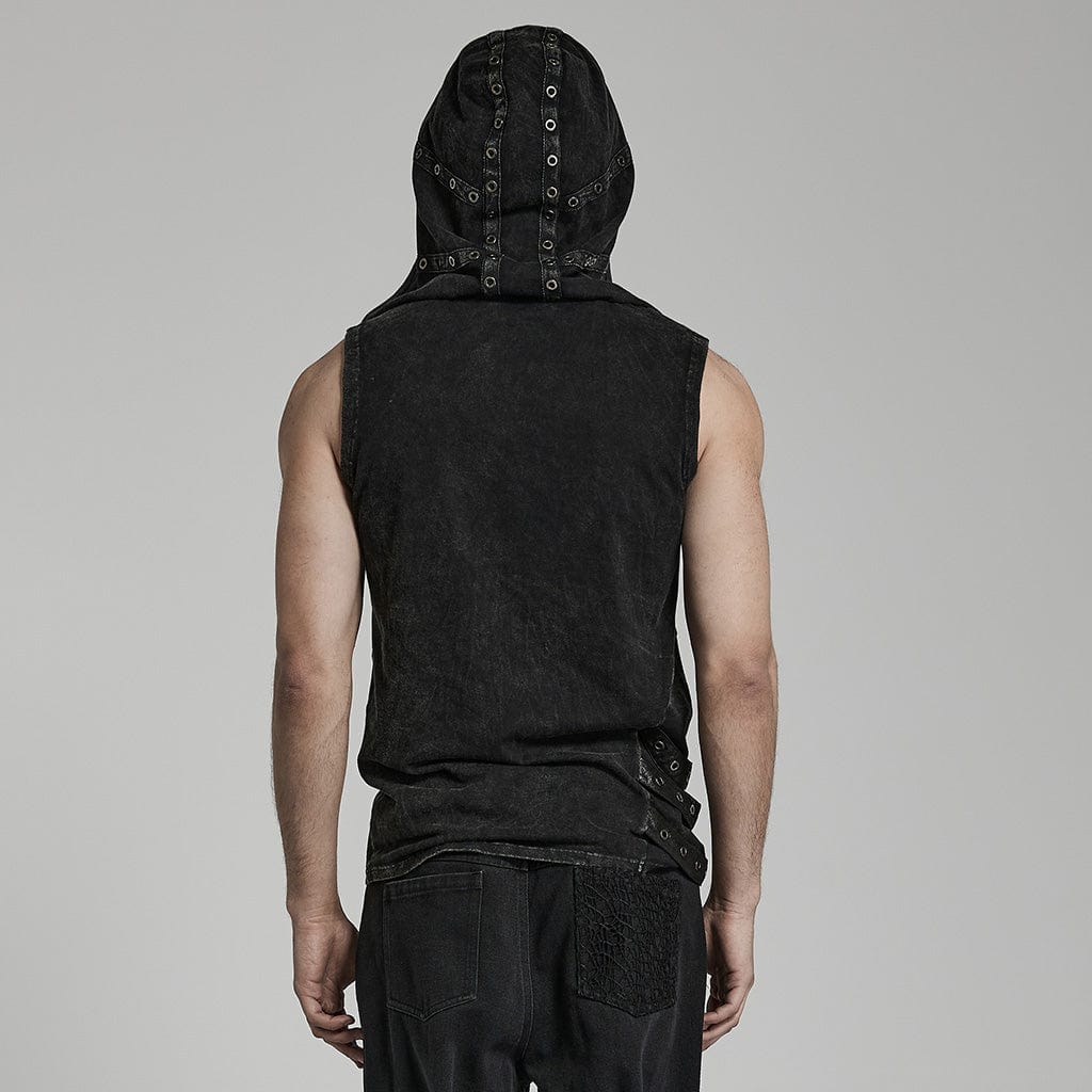 Men's Punk Irregular Distressed Tank Top with Hood – Punk Design