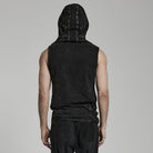 PUNK RAVE Men's Punk Irregular Distressed Tank Top with Hood