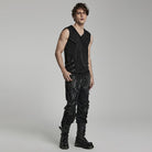 PUNK RAVE Men's Punk Irregular Distressed Tank Top with Hood