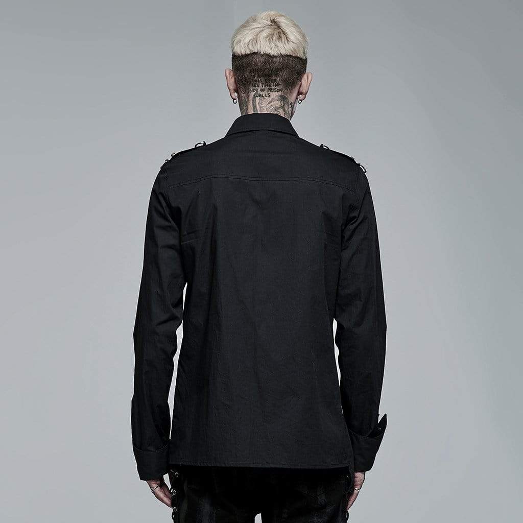 Punk Rave Men's Punk Irregular Skull Buckle Shirt