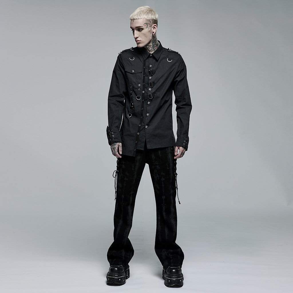 Punk Rave Men's Punk Irregular Skull Buckle Shirt