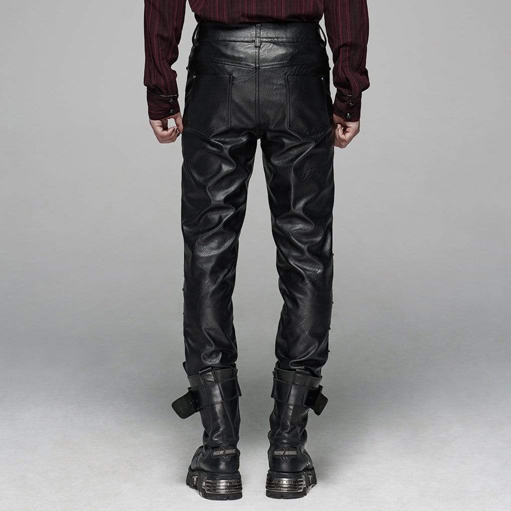 Men's Punk Lacing Faux Leather Pants