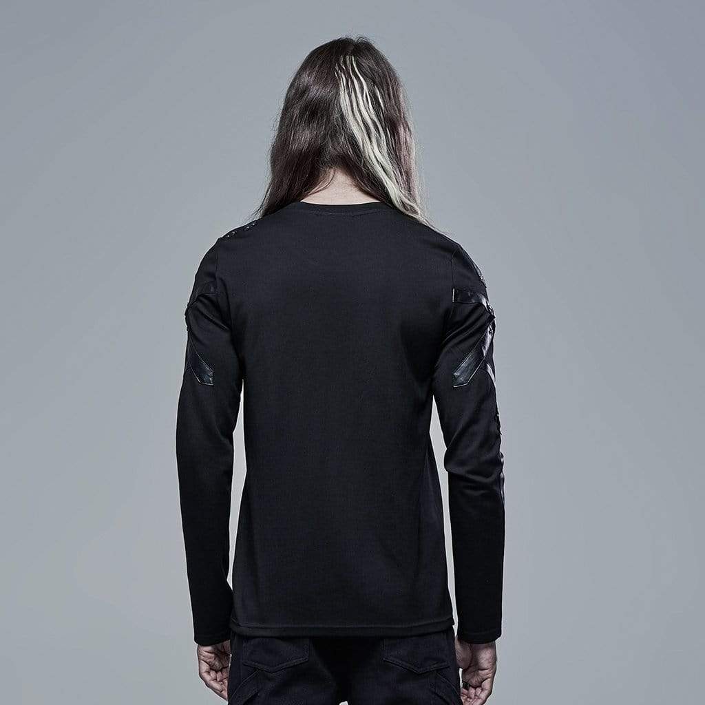 Men's Punk Long Sleeved Splice Black Shirt
