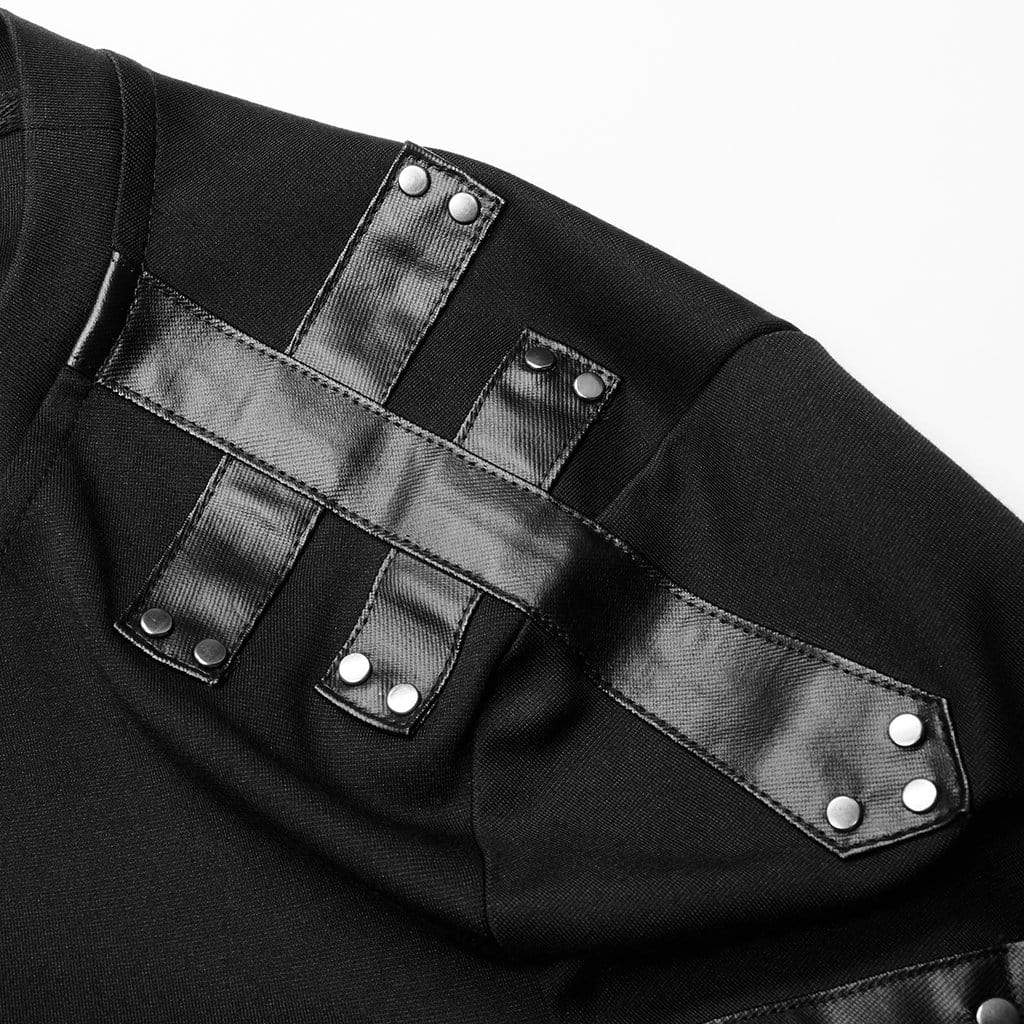 Men's Punk Long Sleeved Splice Black Shirt