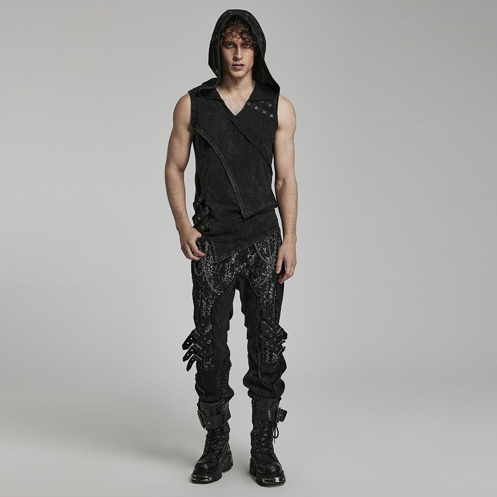 PUNK RAVE Herren Punk Mesh Splice Strap Pants