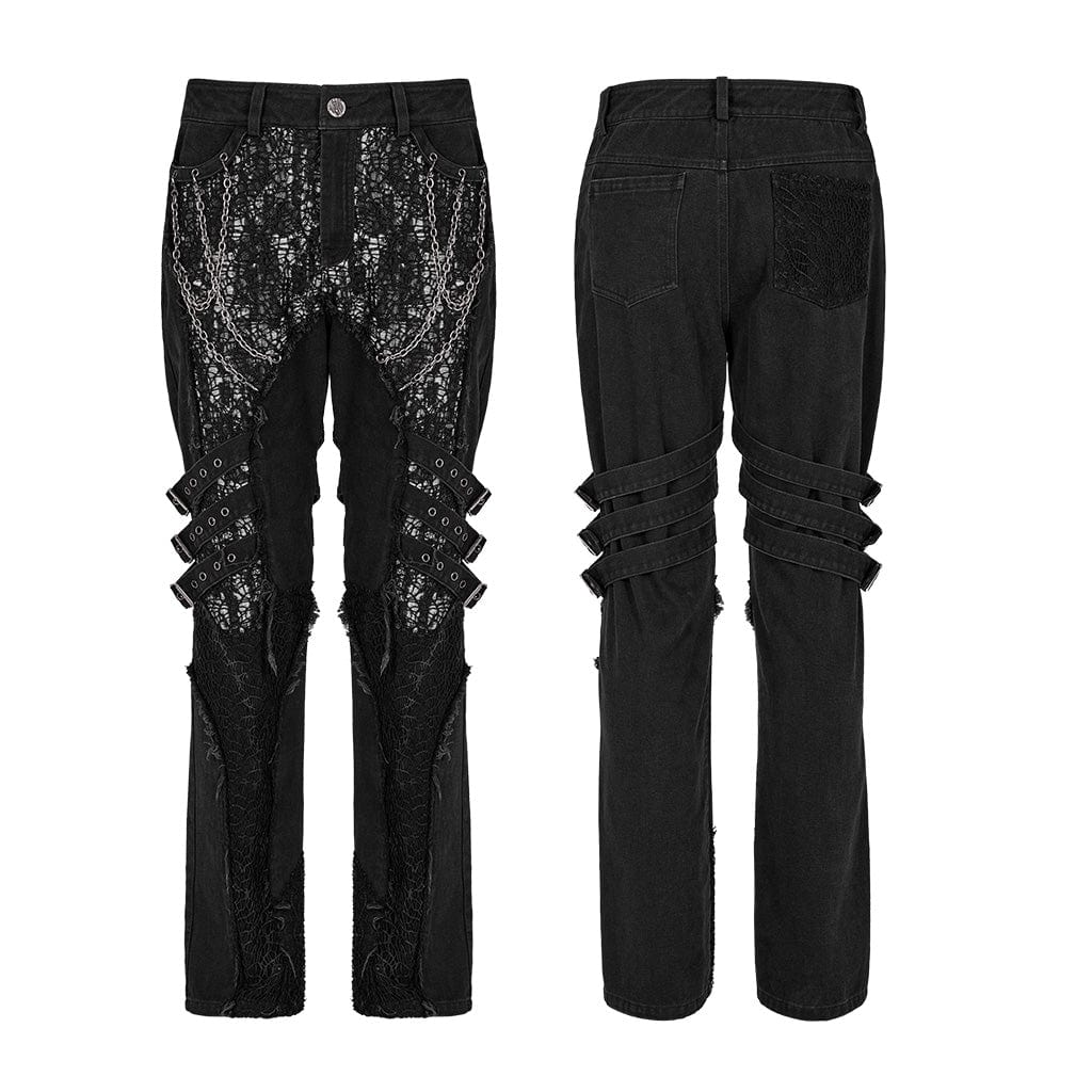 PUNK RAVE Herren Punk Mesh Splice Strap Pants