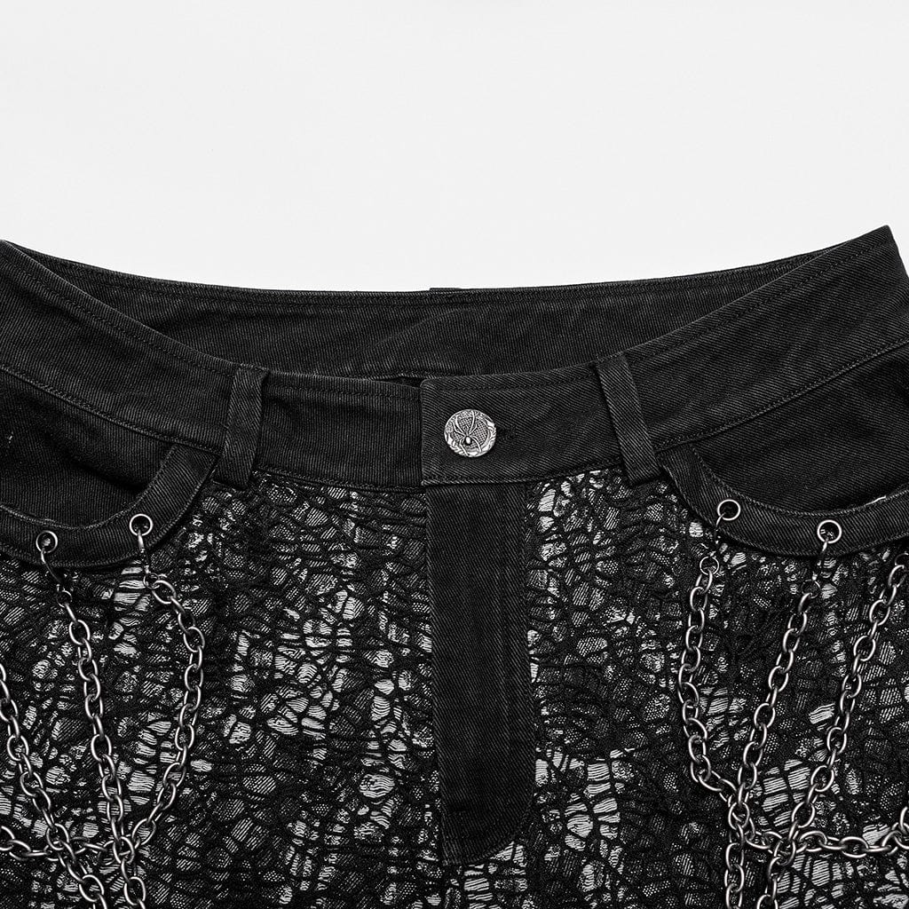 PUNK RAVE Herren Punk Mesh Splice Strap Pants