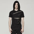 PUNK RAVE Men's Punk Mesh Splice T-shirt with Hood