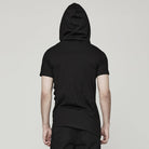 PUNK RAVE Men's Punk Mesh Splice T-shirt with Hood