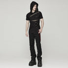 PUNK RAVE Men's Punk Mesh Splice T-shirt with Hood