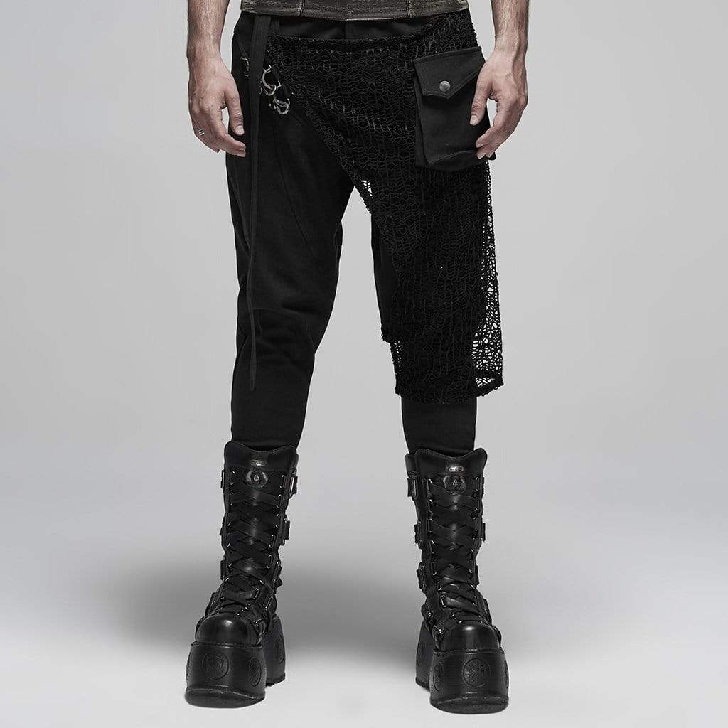 Men's Punk Metal Button Net Cloth Breeches