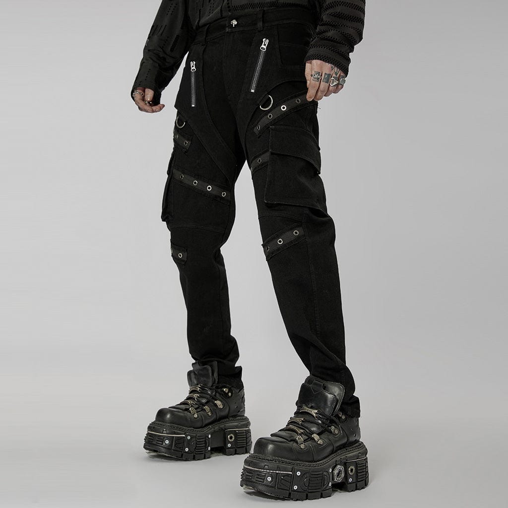 PUNK RAVE Men's Punk Multi-pocket Splice Pants
