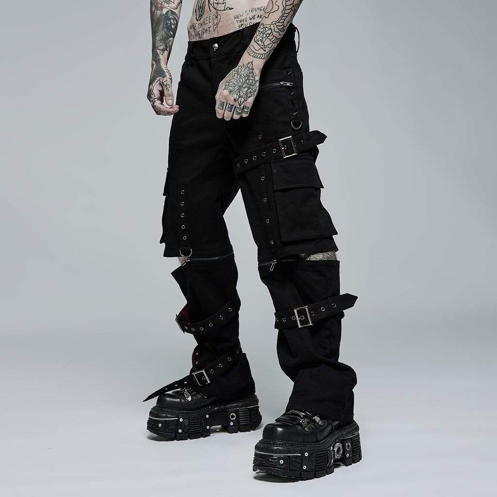 Punk Rave Men's Punk Multi-pocket Zipper Splice Straight Pants