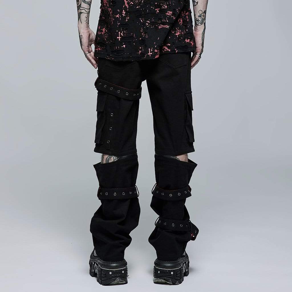 Punk Rave Men's Punk Multi-pocket Zipper Splice Straight Pants