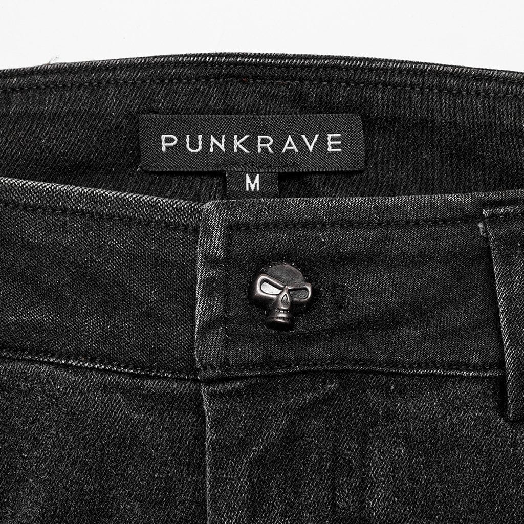 PUNK RAVE Men's Punk Patch Splice Distressed Pants