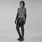PUNK RAVE Men's Punk Patent Leather Long Gloves with Chain