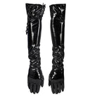 PUNK RAVE Men's Punk Patent Leather Long Gloves with Chain