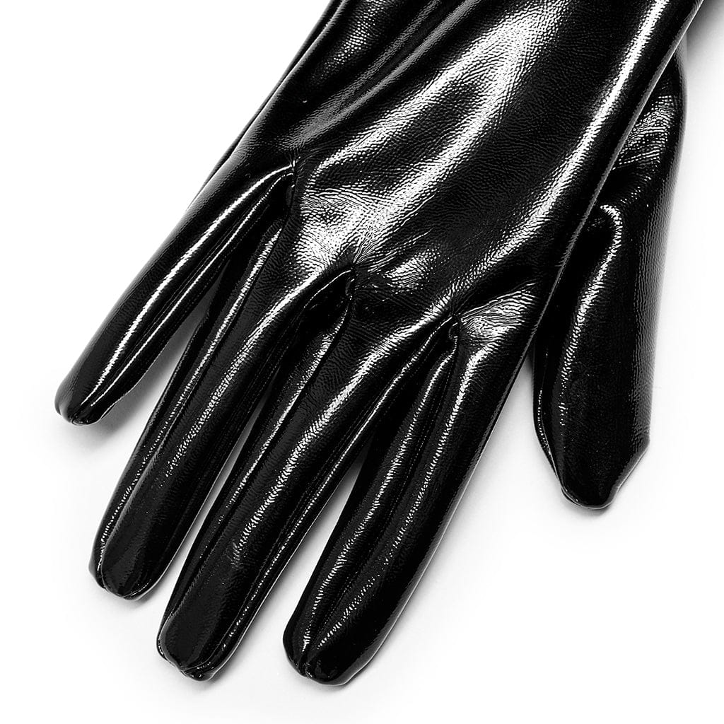 PUNK RAVE Men's Punk Patent Leather Long Gloves with Chain