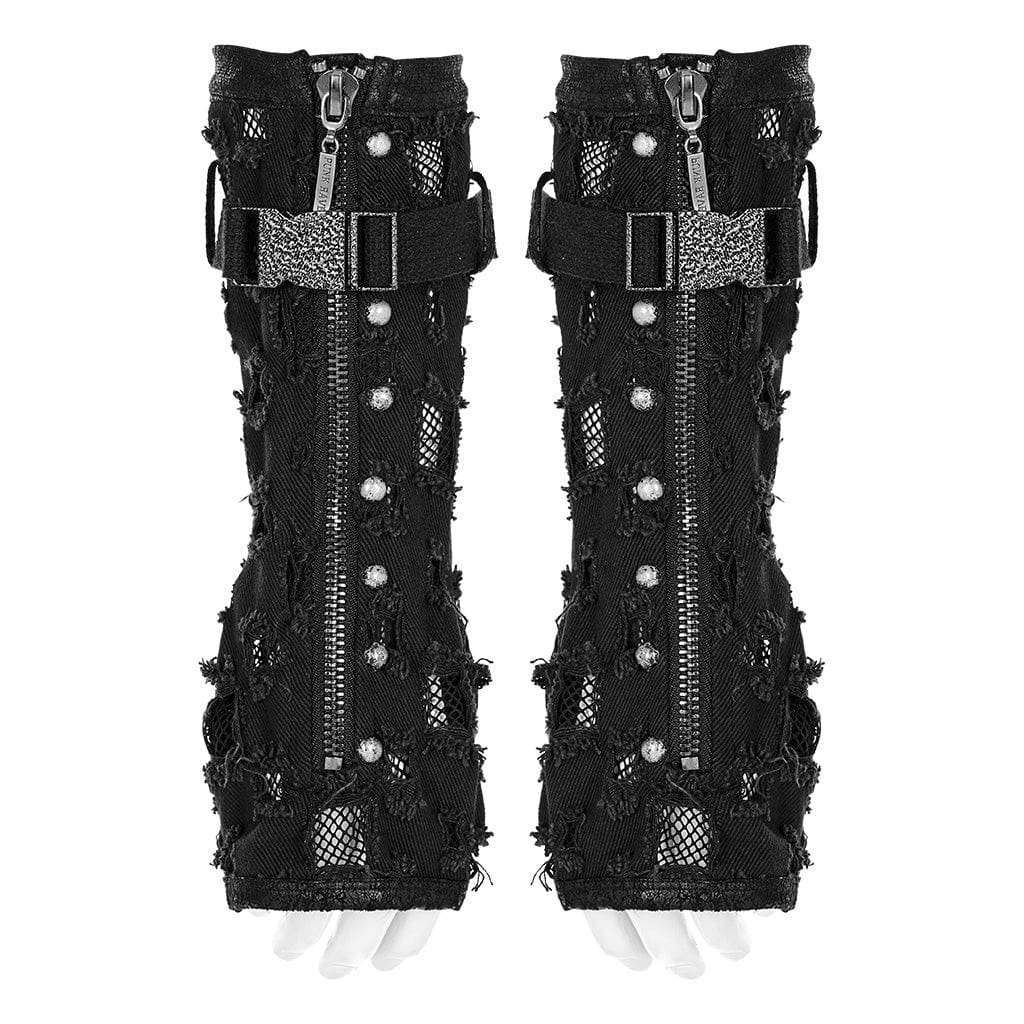 PUNK RAVE Men's Punk Ripped Gloves with Detachable Buckle
