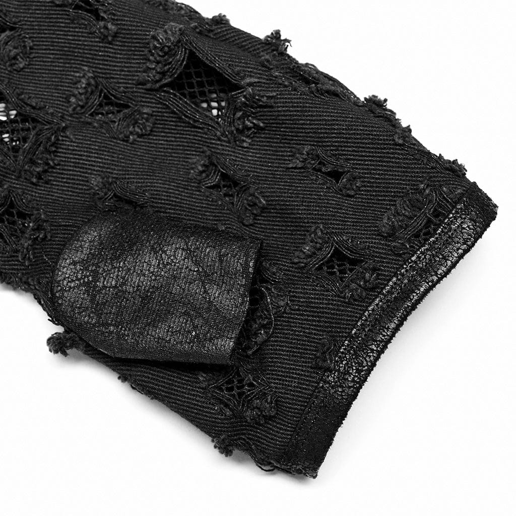 PUNK RAVE Men's Punk Ripped Gloves with Detachable Buckle