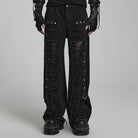 PUNK RAVE Herren Punk Ripped Mesh Splice Straight Pants