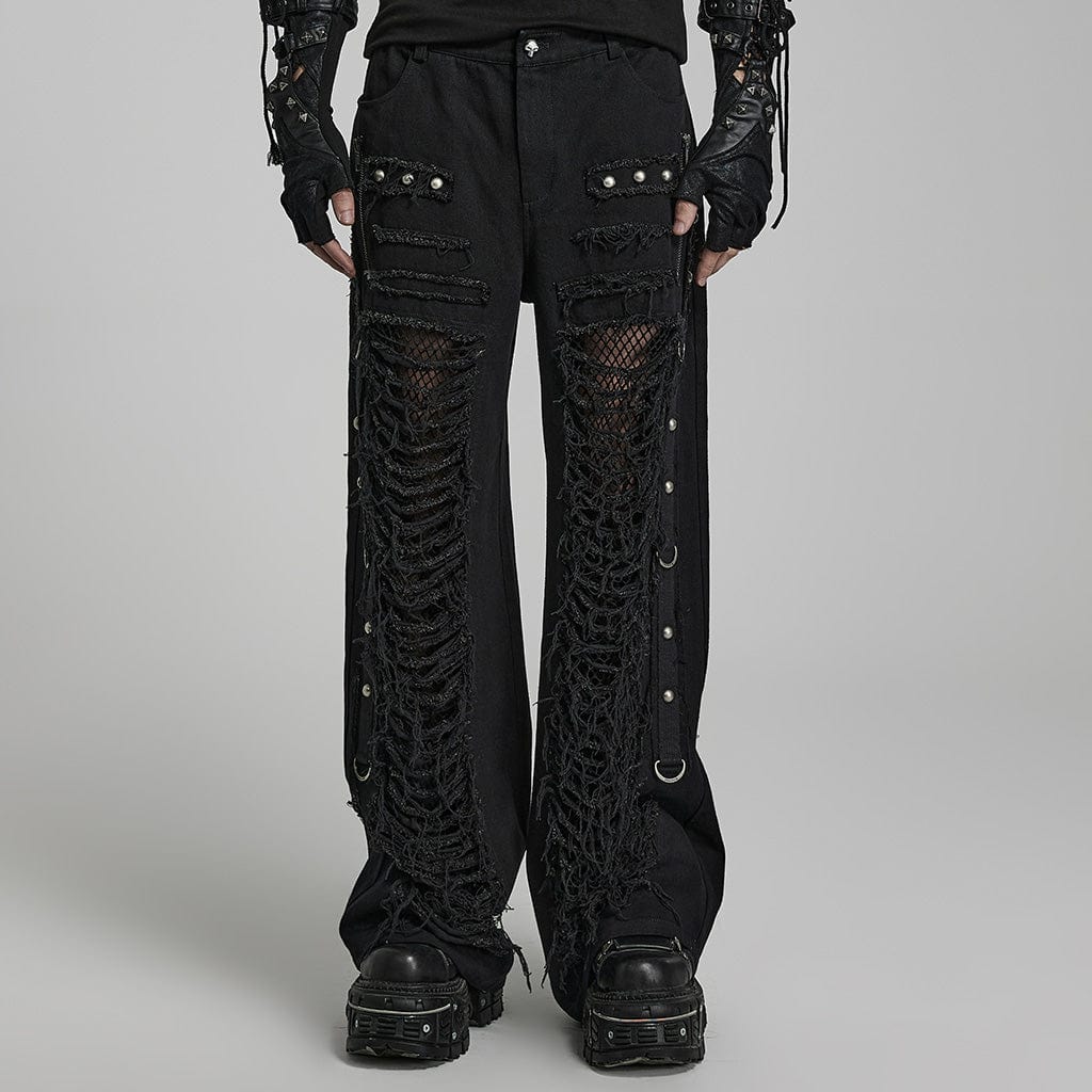 Mens Black Gothic Straps Zipper Trousers Punk Rock Studs  Etsy  Black  goth Black gothic Gothic pants