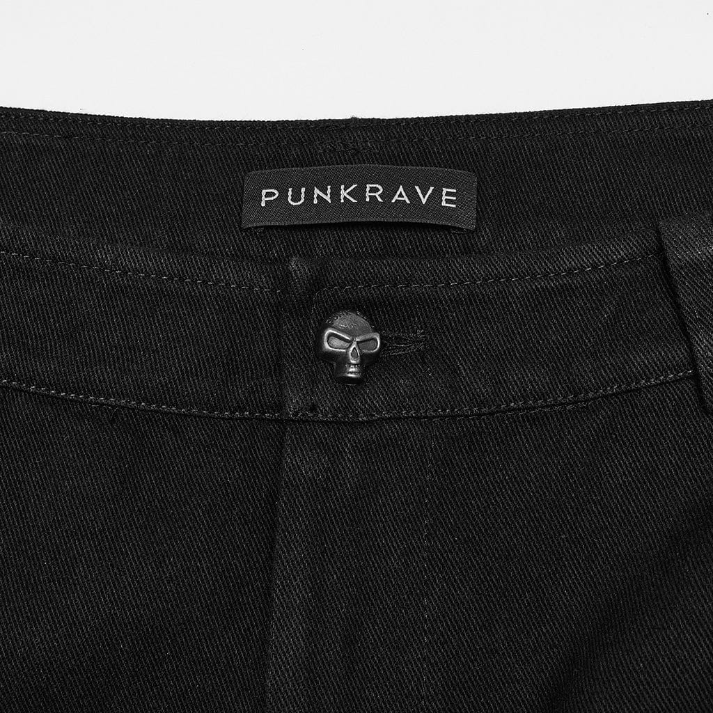 PUNK RAVE Men's Punk Ripped Mesh Splice Straight Pants