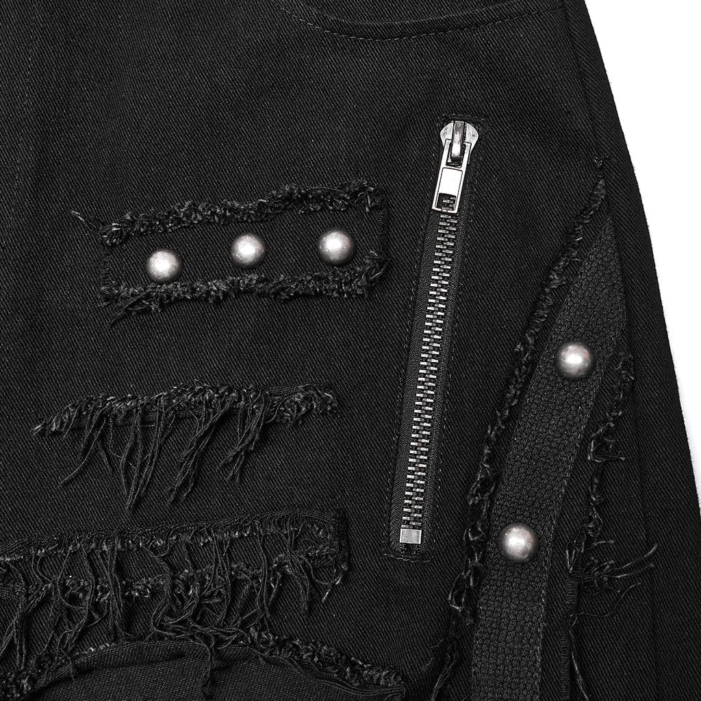 PUNK RAVE Herren Punk Ripped Mesh Splice Straight Pants