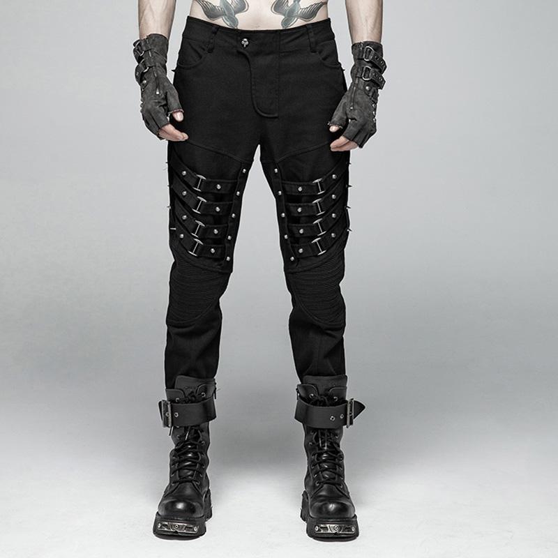 Men's Punk Rivets Straight-Leg Pants With Buckles – Punk Design