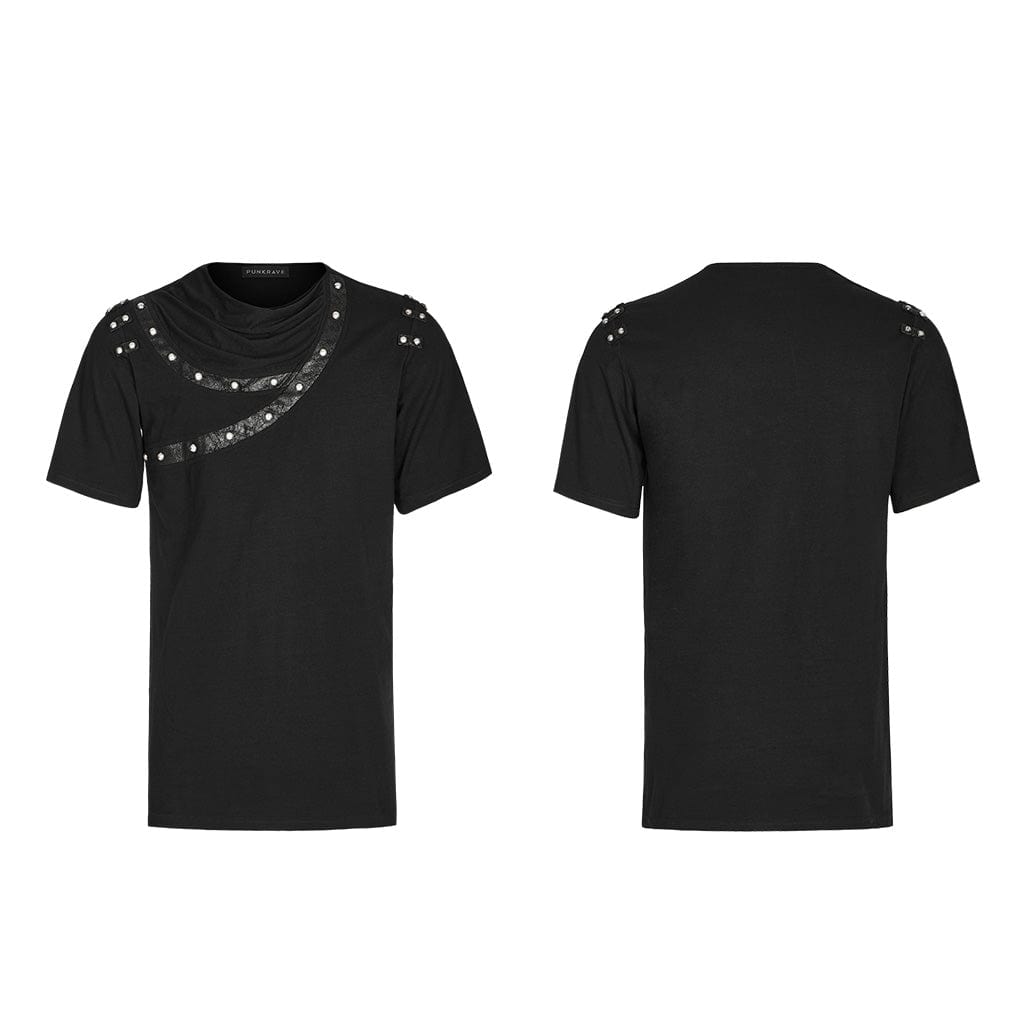 PUNK RAVE Men's Punk Ruched Collar T-shirt