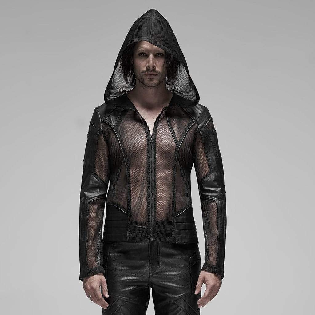Men's Punk Sheer Mesh Hooded Coats