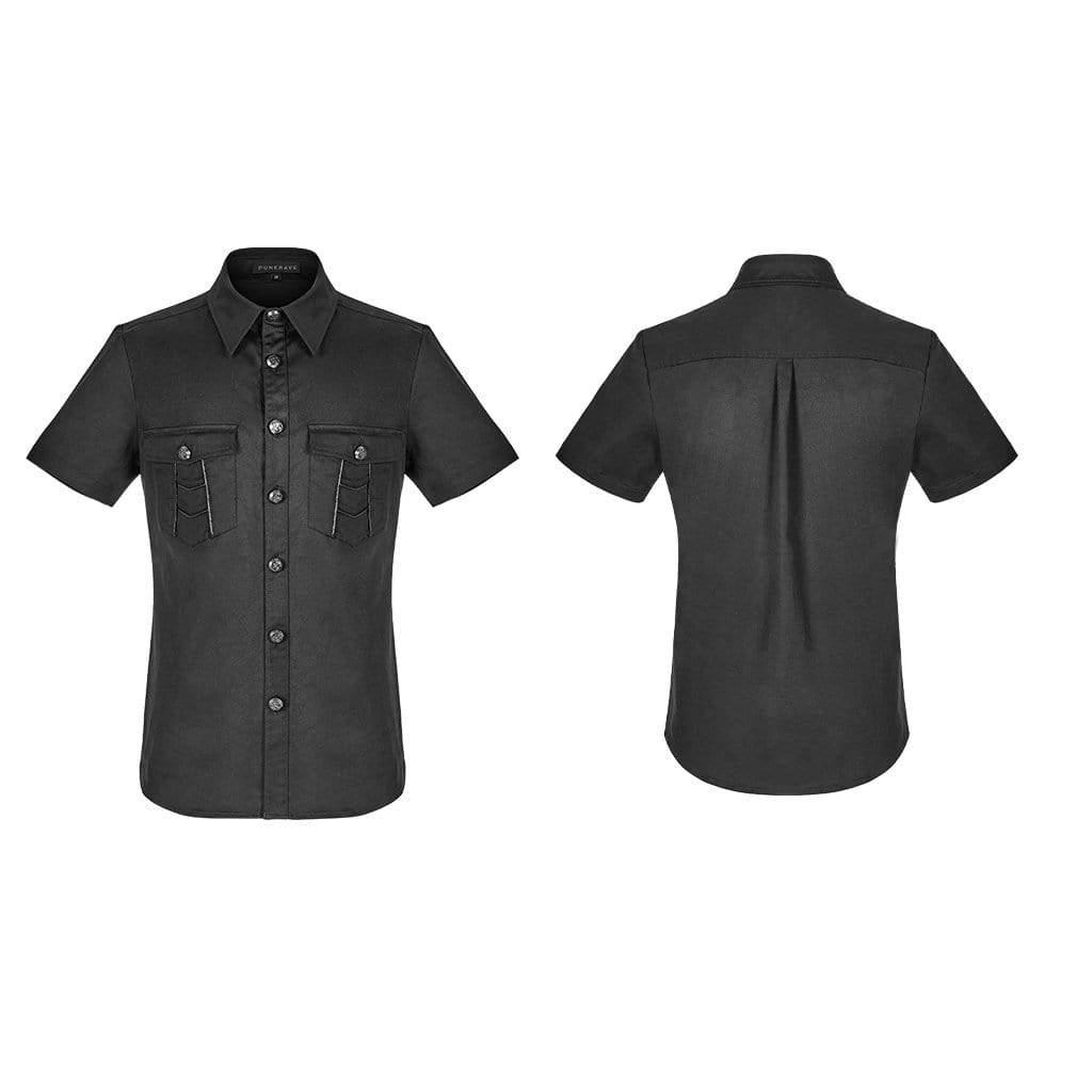 Men's Punk Short Sleeved Metal Button Shirts