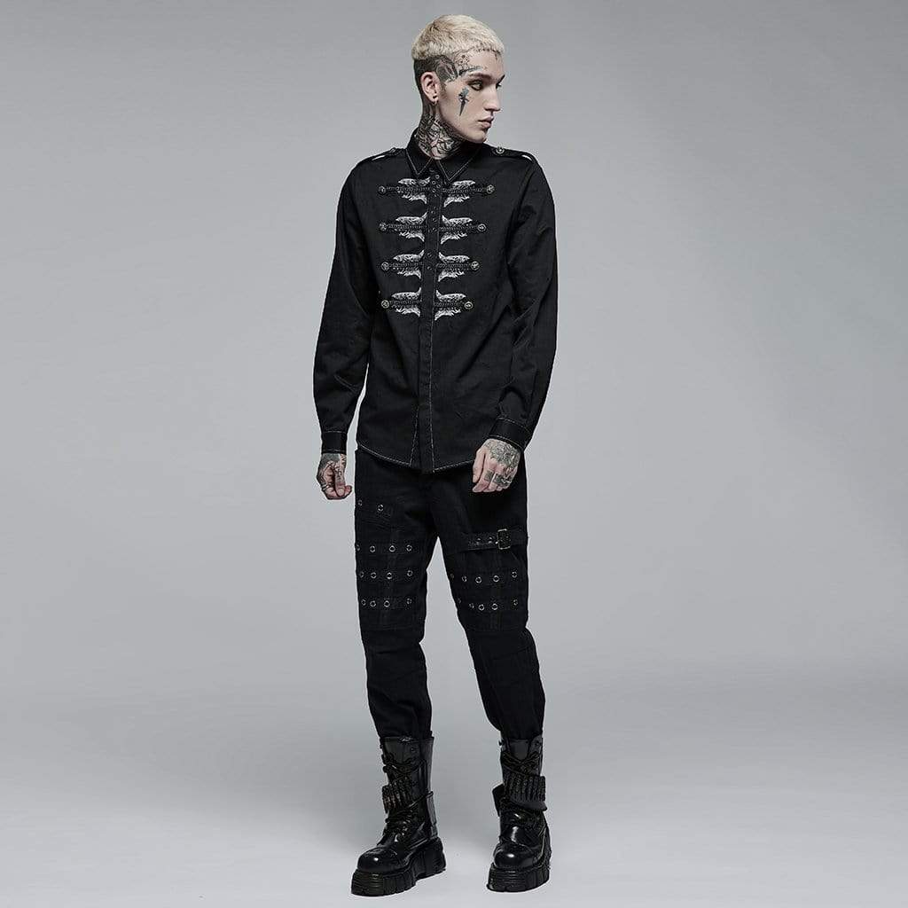 Punk Rave Men's Punk Skull Embroidered Shirt